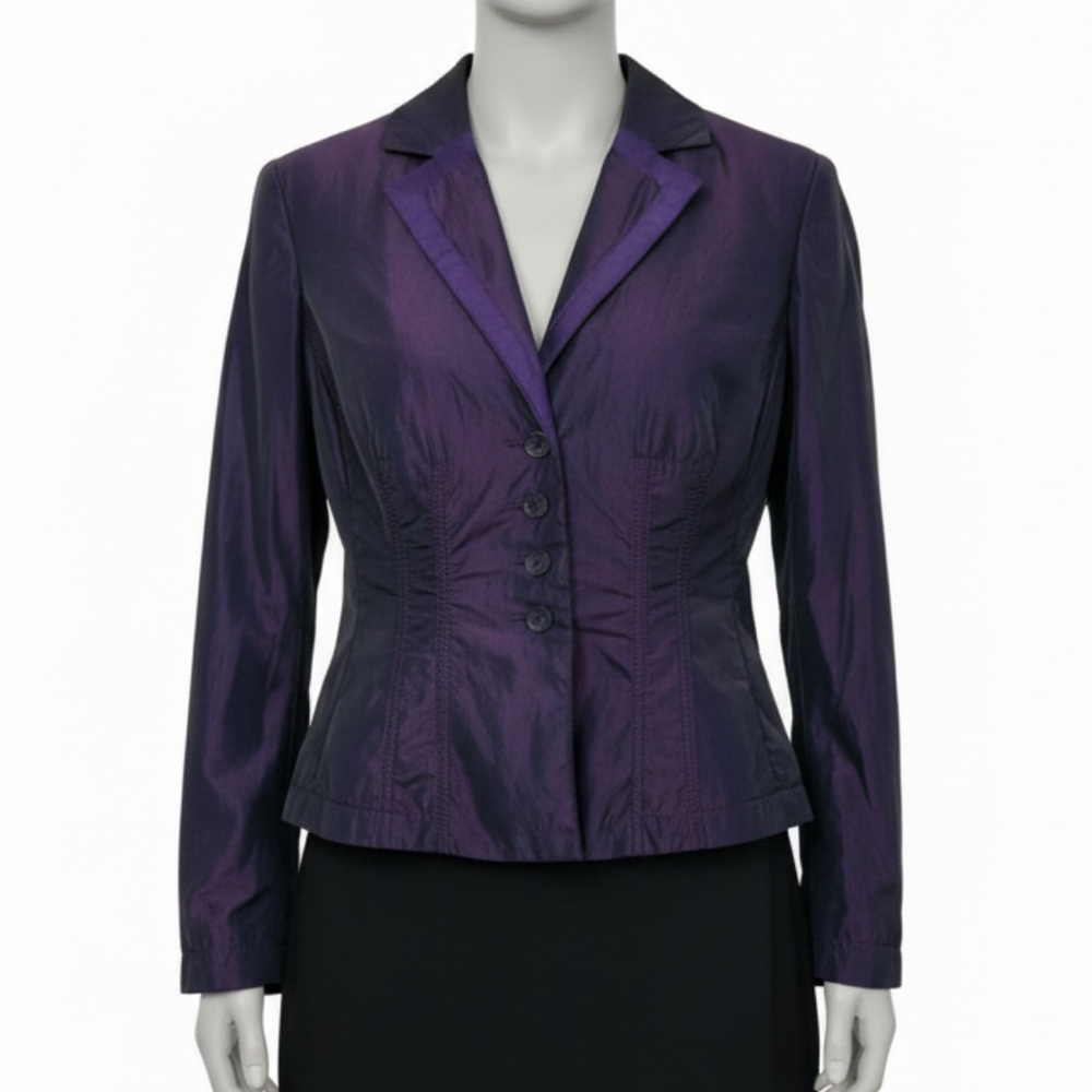 Armani Collezioni Purple Iridescent Puffer Blazer Size 8 Womens RARE Jacket